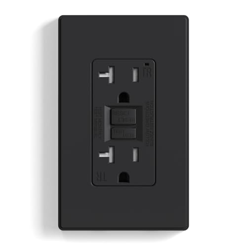 ELEGRP GFCI Outlet 20 Amp Self-Test GFI Electrical Outlet with Thinner Design TR Tamper Resistant GFCI Receptacle Ground Fault Circuit Interrupters with Wall Plate UL Listed Matte Black 1 Pack