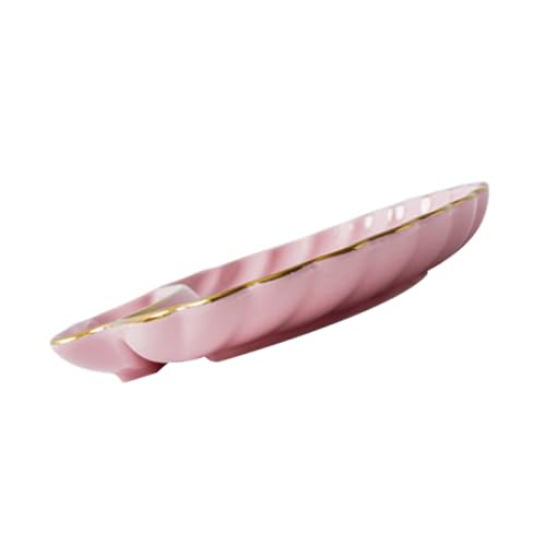 GRIRIW 1pc Ceramic Dumpling Plate Chip and Dip Tray Simple Dumpling Plate Snacks Chips Porcelain Platter Kitchen Tableware Chips Plate French Fries Dipping Bowl Ceramics Pink re-usable