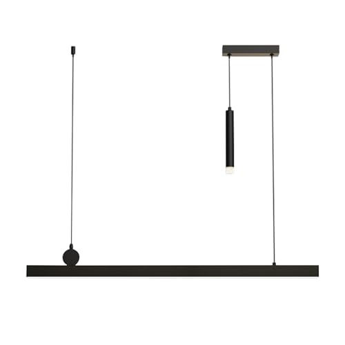 Lampe à Suspension Moderne Ultra-Mince En Métal Noir Linéaire pour Salle à Manger Îlot de Cuisine Et Salon (Lumière Tricolore 100 cm)