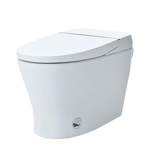 Sanitario inteligente con asiento calefactado, sensor de pie para descarga y temperatura ajustable, cerámica blanca, incluye herrajes miniatura 3