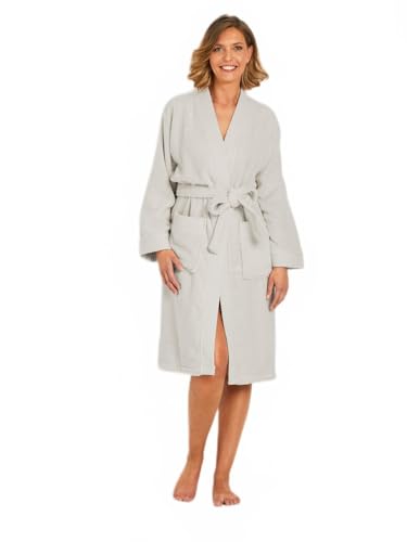 Afibel - Albornoz de rizo de algodón puro con forma de kimono, marfil, XXL