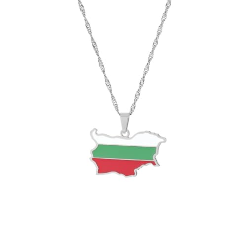 LUTAKU Collier avec pendentif carte et drapeau de la Bulgarie pour homme et femme - En acier inoxydable, Acier inoxydable