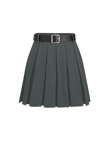 CIDER Pleated Skirts for Women Mini Skirts Solid with Belt Mid Waist A Line Short Skirt Pleated Cheerleader Skirt