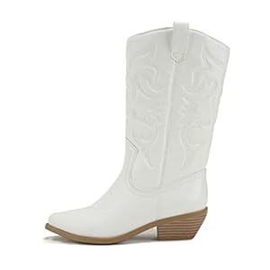 Soda Red Reno Western Cowboy Pointed Toe Knee High Pull On Tabs Boots All-White