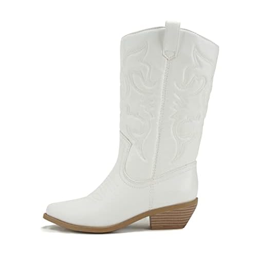 Soda Red Reno Western Cowboy Pointed Toe Knee High Pull On Tabs Boots All-White