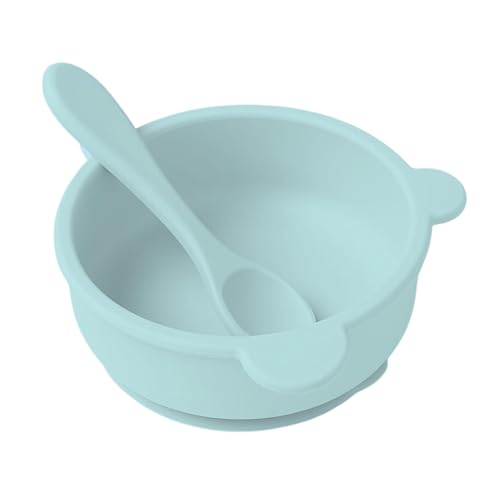 Image of Silicone Baby Feeding Bowl and Spoon Set for Babies with Suction Base, BPA-Free, Non-Slip, Safe for Infants and Toddlers Mealtime (Grey)