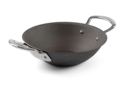 Durable Seasoned Carbon Steel Frying Pan, Balti Dish, and BBQ Melting Pot – Robust Construction for Cooking Any Meal Made in England (Frying Pan, 6"/16cm) (8" Balti Dish)