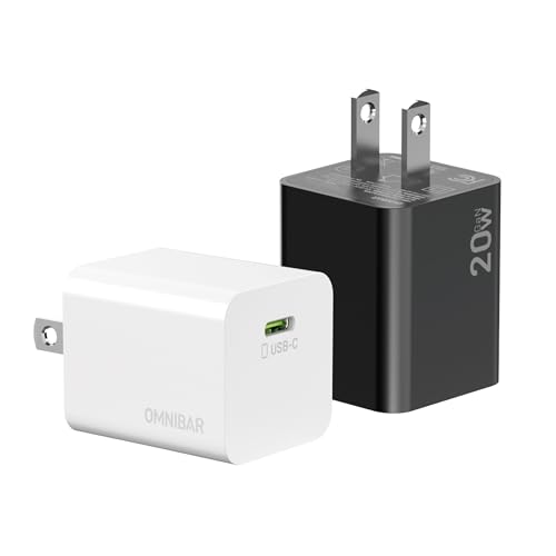 Image of iPhone 17 /16 Charger, 2-Pack 20W GaN PD 3.0 PPS Fast USB C Charger Block, Compact Type C Power Adapter for iPhone 15 /14 /13 /12, Samsung Galaxy S26 /S25 /S24, Speakers, Earbuds (White + Black)