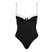 Strappy Contrast Trim Underwire One-Piece Swimsuit, Fashion Swimwear for Women Spaghetti Strap Design PQ4021 (US, Alpha, Large, Regular, Regular, Black)