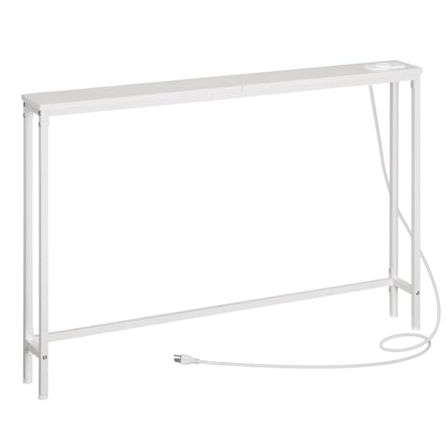HOOBRO Consola con Toma de Corriente, Mesa de Entrada Estrecha con Base de Carga USB, Mesa para Vestíbulo con 2 Puertos USB, Mesa para Sofá con Base de Carga, para Vestíbulo, Blanco EWW15CXG01G1