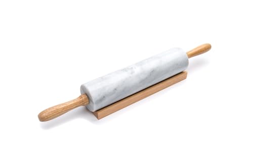 Fox Run Polished Marble Rolling Pin with Wooden Cradle,...