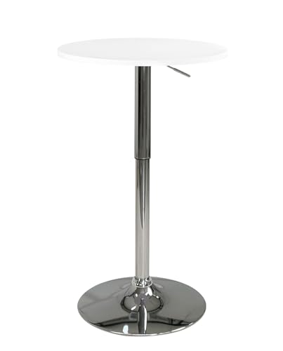 KAYELLES Table de Bar Ronde, Table de bistrot Design, Mange Debout, Hauteur réglable Pied Chrome, Ø60cm, pivotant SETI (Blanc)