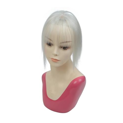 Extensiones de pelo para mujeres de pelo real, cobertura 3D 360°, postizos con flequillo fino para mujeres agrega volumen de cabello (25 cm, blanco plateado_5 cm x 9 cm)