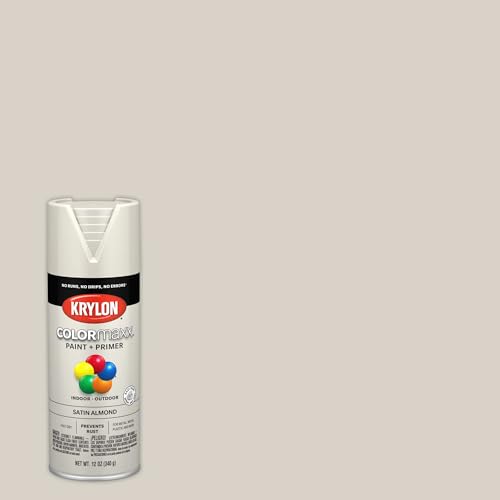 Image of Krylon K05554007 COLORmaxx Spray Paint and Primer for Indoor /Outdoor Use, Satin Almond, 12 Ounce (Pack of 1)