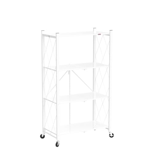 Image of DEANIC 4 Tier Foldable Storage Shelves with Wheels, Large Capacity Shelving Unit, Freestanding Metal Wire Shelf Rack, No Assembly Organizer Rack for Garage Kitchen, Basement, Pantry(White)