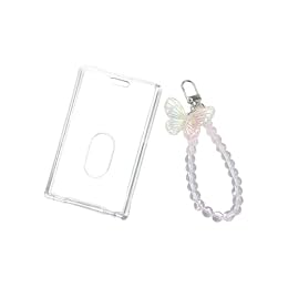 LVYKING Photos of High-end Card Holders Electroplate Plastics Frame With Keychain Card Case Stationery Photocard Holder Keychain White butterfly