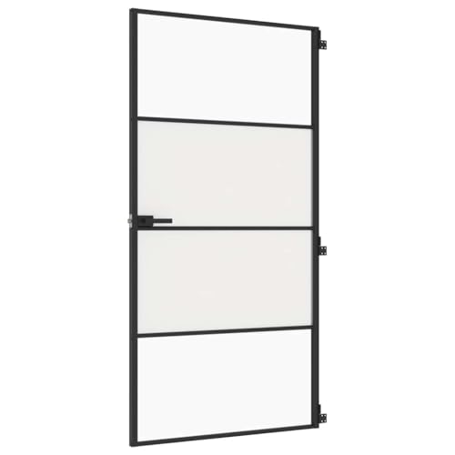 vidaXL Puerta Interior Delgada, Puerta de Panel, Panel de Privacidad, Puerta Decorativa para Dormitorio Baño, Vidrio y Aluminio Negra