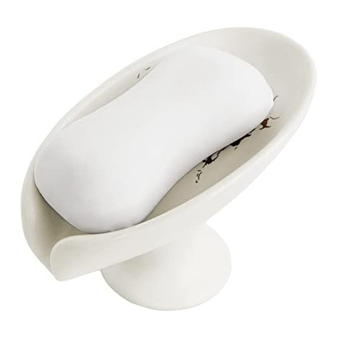 Leaf-Shape Ceramic Soap Dish, Gold Marble Pattern, Easy to Clean, Self Draining Soap Holder, Keeps Soap Dry (White) Cover