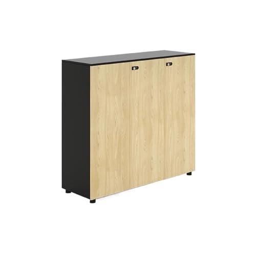 YQINQIN83B Cajonera Oficina Gabinete de Oficina de Tres Puertas con partición, archivador bajo con Cerradura, Patas Altas, Color Madera Original/Negro Mueble Impresora