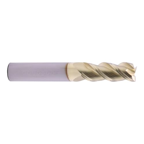 Image of 3 /8 inch 3 Flute 45 Solid Carbide Square End Mill for Aluminum, ZrN Coated | 45 Helix, 3 /8 inch Cutting Dia, 3 /8 inch Shank Dia, 1 inch Length of Cut, 2-1 /2 inch Overall Length, for Milling Aluminum and Copper