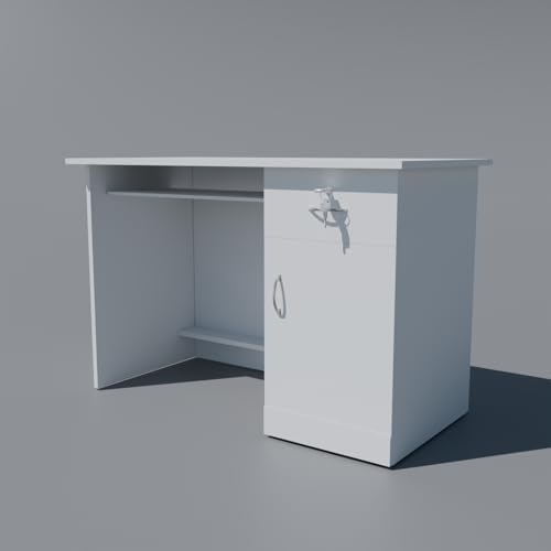 Image of Nityam Computer Table for Home pc Storage Keyboard Tray with Drawer | Office Desk | Study Table for Home (Color-White)