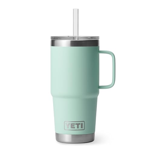 YETI Rambler 25 oz Tumbler with Handle and Straw Lid, Travel Mug Water Tumbler, Vacuum Insulated Cup with Handle, Stainless Steel, Seafoam