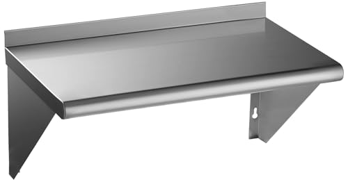 Image of ROCKPOINT Stainless Steel Shelf 14 x 24 Inches 250lb, NSF Metal Commercial Shelves Wall Mount Floating Shelving with Backsplash for Restaurant, Kitchen, Home and Hotel, Silver