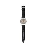 Swatch Męski analogowy szwajcarski zegarek kwarcowy z prawdziwą skórzaną bransoletką SS07S104, czarny, Pasek