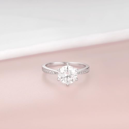 Moissanite Engagement Ring for Women, 925 Sterling Silver Wedding Ring Moissanite 2CT Round D Color VVS1 Promise Wedding Band Ring4