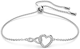 Swarovski Infinity Heart Bracelet with White Crystals, Infinity Symbol and Heart Intertwined on a Rhodium Plated Adjustable Chain