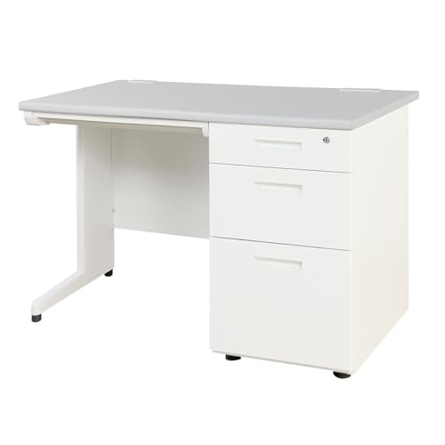 パソコンデスク PCデスク オフィスデスク ワークデスク コンパクト 引き出し付き 事務机 幅100cm 平机 カラバリ15種 ニューグレー×ホワイト LKD-107 LOOKIT 【法人専用】