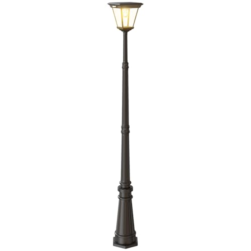 Outsunny Farola Solar Exterior Luz Solar Exterior Jardín de Aluminio y Vidrio con Panel Solar Luces LED Encendido y Apagado Automático Sensor de Movimiento Impermeable IP44 para Terraza 26x24x220 cm
