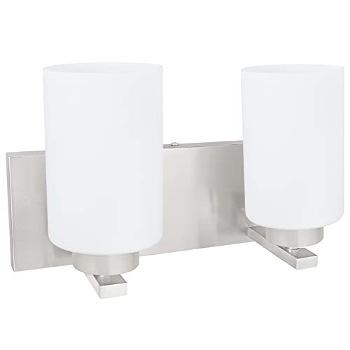 Image of Aspen Creative 62219, Two-Light Metal Bathroom Vanity Wall Light Fixture, 14 inch Wide, Transitional Design in Satin Nickel