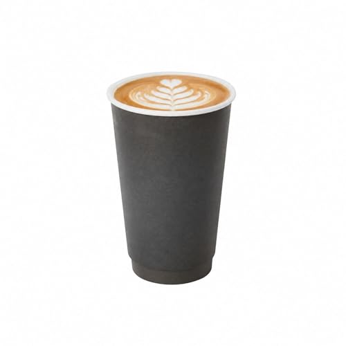 Image of Restaurantware 16 Ounce Disposable Coffee Cups, Pack of 25 Double Wall Hot Holders a€ inch Lids Sold Separately, Rippled Wall and Black Paper Insulation, Ideal for Coffee, Hot Chocolate, Tea, and More