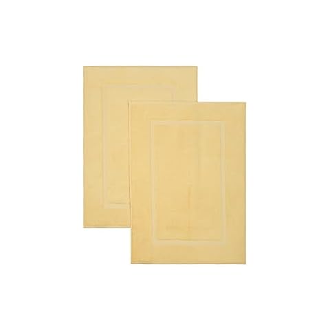 2 Piece Bath Mats, 900 GSM, Super Soft, Highly Absorbent, Machine Washable, Bathroom Hotel Spa Tub Shower Decor Genuine Cotton 20" x 34" Bath Mat, by LA HAMMAM FINE Living, Yellow Cover