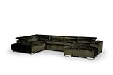 Mivano Wohnlandschaft Orion / Riesige Sofalandschaft in U-Form inkl. XL-Recamiere und Kopfteilfunktion / 409 x 73 x 225 / Velours, Grün