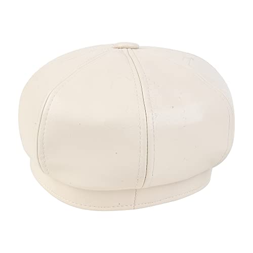 Image of iSWEVEN French Beret Cap All Season Unisex Artist Newsboy Hats, Ascot PU Leather British Style Adjustable Women's Caps (WBC8110, Free Size)