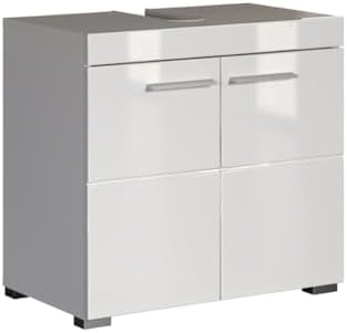 trendteam smart living - Amanda - Waschbeckenunterschrank - Weiß/Weiß Hochglanz - 1 Einlegeboden - (BxHxT) 60 x 56 x 34 cm - Kratzfest