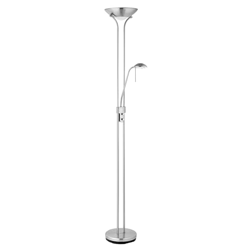 National Lighting Mother and Child Uplighter Floor Lamp with Reading Light - Satin Chrome Finish Floor Lamps for Living Room R7s/G9 Bulbs (Not Included)