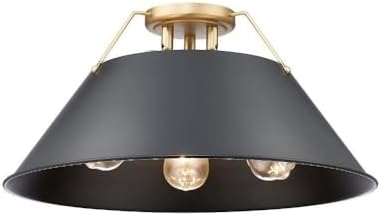 Golden Lighting 3306-3FM BCB-BLK Orwell - 3 Light Flush Mount-9.25 Inches Tall and 18.75 Inches Wide, Finish Color: Brushed Champagne Bronze, Shade Color: Matte Black