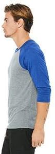 Bella Canvas Unisex 3/4-Sleeve Baseball T-Shirt - Grey/TR RYL TRB - 2XL - (Style # 3200 - Original Label) - Image 3