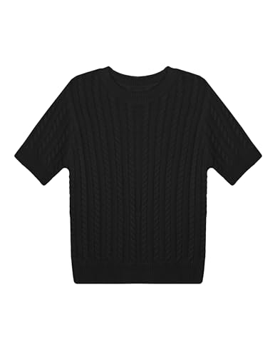 Image of Libsorge Womens Cropped Short Sleeve Sweater Fall 2025 Crewneck Sheer Knit Tops - Lightweight, Thin, Crop, Slim Fit