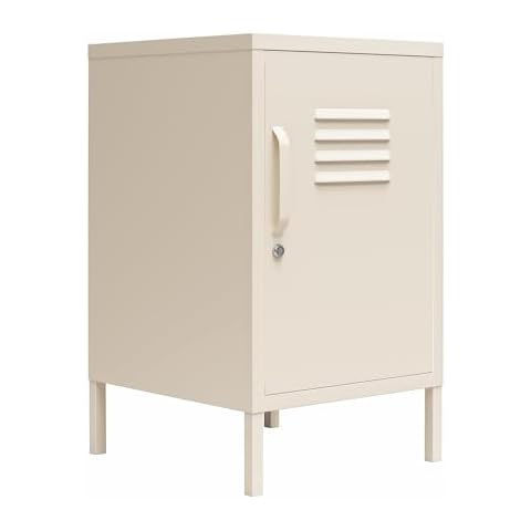 Novogratz Cache Metal Locker Style Living Room End Table, Parchment Cover