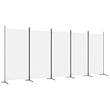 vidaXL Biombo Divisor de 5 Paneles Separador Decoración Habitación Dormitorio Oficina Pantalla Privacidad Pared Plegable de Tela Blanco