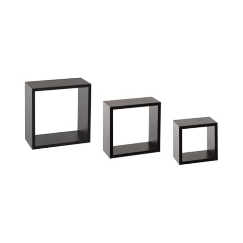 DAMDAM GO Estantería Pared en Forma de Cuadrado, Set de 3 Estantes Flotantes Juego de Baldas para Libros y Objetos de Decoración (Cuadrado-Negro)