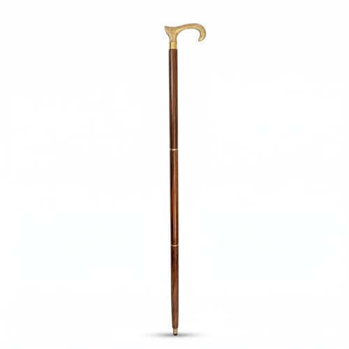 Image of ITOS365 Premium Wooden Walking Stick with Brass Designer Handle (Detachable 3-Piece Cane)