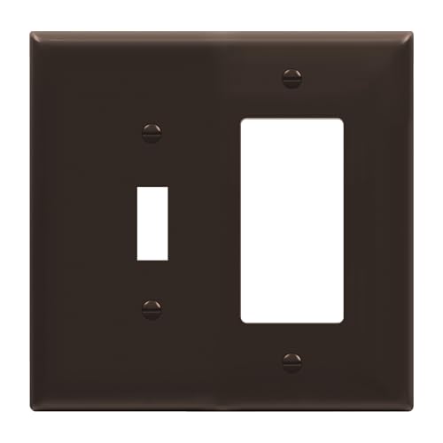 Image of ENERLITES Combination Toggle Light Switch /Decorator Light Switch Plate, Double Switch Wall Plate, Mid-Size 2-Gang 4.88 inch x 4.92 inch, Polycarbonate Thermoplastic, 881131M-BR, Brown