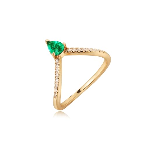 Valloey Rover Remerald Rings for women 14K Gold Plated Dainty Fake Emerald Cut Rings for Women Cubic Zirconia Fake Engagement Rings Cute Green Ring for Women Gold Jewelry Trendy Size 6-8