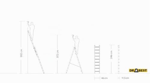 Miniatura 3 de Drabest Escalera De Aluminio Pro - Resistente Y Duradera - Ganchos Galvanizados - Norma En-131 - Diseño Ergonómico - 2 Elementos - 2x9 Peldaños 150 Kg De Capacidad De Carga - 47x379x11,5 Cm