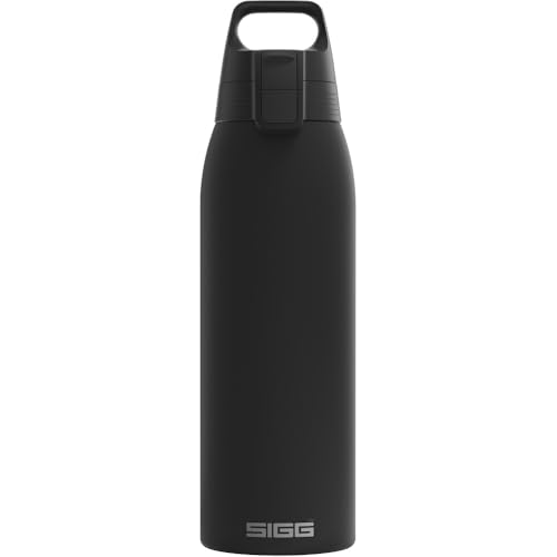 SIGG - Isolierte Trinkflasche - Thermosflasche Shield Therm One Black kohlensäurehaltige Getränke - Auslaufsicher - Spülmaschinenfest - BPA-frei - 90% recycelter Edelstahl - Schwarz - 1L